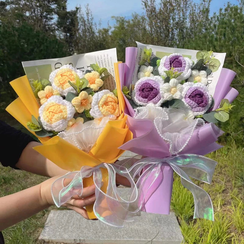 Trio Blooms – Crochet Flower Bouquet