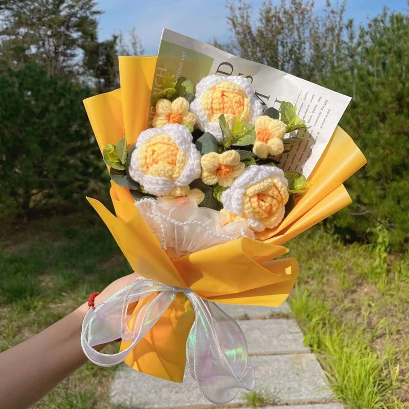 Trio Blooms – Crochet Flower Bouquet