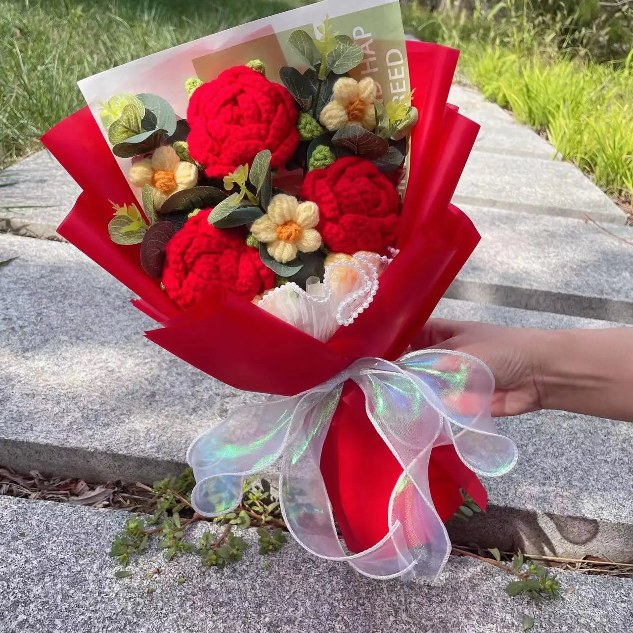 Trio Blooms – Crochet Flower Bouquet