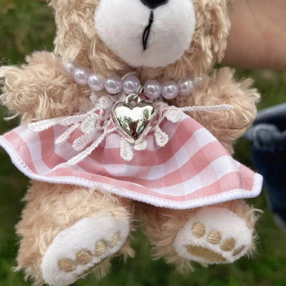 Teddy Bear Charm | Cute Mini Plush Accessory with Bow & Heart Pendant